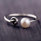 925 Sterling Silver Faux-pearl Open Ring