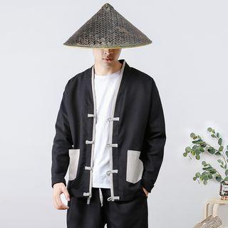 Color Block Knot Button Jacket