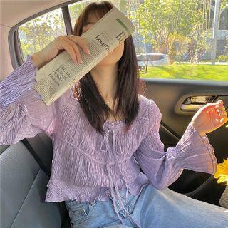 Long-sleeve Crinkled Blouse Violet - One Size