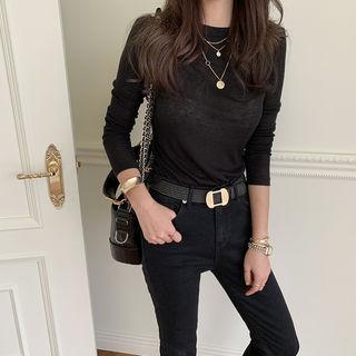 Wool Blend M Lange Sheer Top Black - One Size