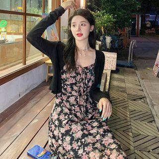 Spaghetti Strap Floral Dress / Cardigan / Set