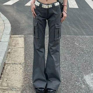 Low-rise Plain Cargo Boot-cut Pants