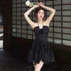 Halter-neck Floral Shirred A-line Dress