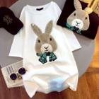 Short-sleeve Embellished Rabbit Embroidered T-shirt