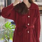 Collared Tie Waist Midi Cardigan