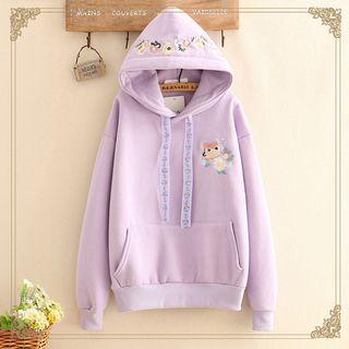 Bear Embroidered Fleece-lined Hoodie