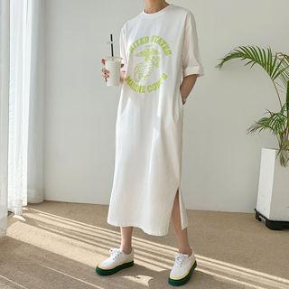 Letter Print Maxi T-shirt Dress