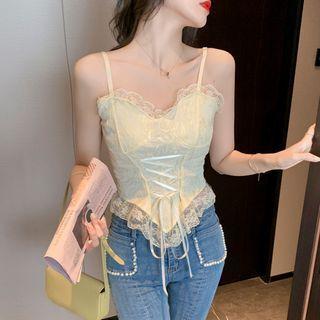 Lace-up Ruffled Lace Camisole Top