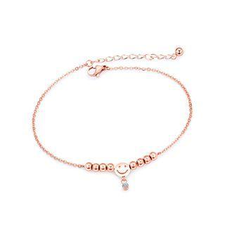 Personalized Cute Plated Rose Gold Smiley Face Round Bead 316l Stainless Steel Anklet With Cubic Zirconia Rose Gold - One Size