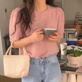Short-sleeve Plain Fringed Top