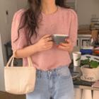 Short-sleeve Plain Fringed Top