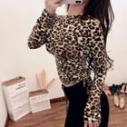 Leopard Print Long-sleeve Top Leopard - Khaki - One Size