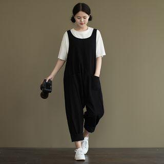 Plain Drop Crotch Jumper Pants