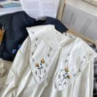 Collar-details Embroidered Loose Blouse