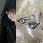 Cat Eye Stone Cuff Earring 1 Pair - 2014a - Silver - One Size