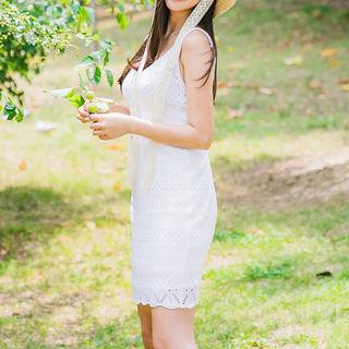 Sleeveless Pointelle-knit Dress