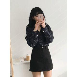 Notched-collar Pocket-front Plaid Shirt