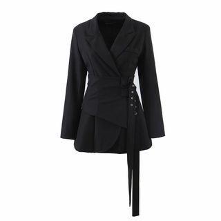 Plain Tie-waist Mini A-line Blazer Dress