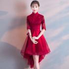 Elbow-sleeve High-low Prom Dress