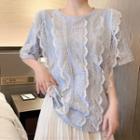 Short-sleeve Lace Trim Blouse / A-line Skirt