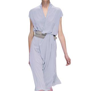 Cap-sleeve Plain Chiffon Dress