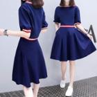 Short-sleeve Contrast Trim Midi Dress / Camisole Top