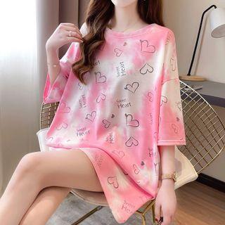 Elbow-sleeve Heart Tie Dye T-shirt