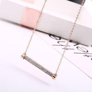 Rhinestone Bar Necklace 1 Pc - Rose Gold - One Size