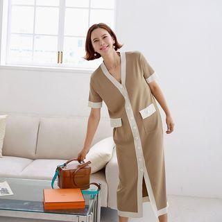 Contrast-trim Long Cardigan Dress