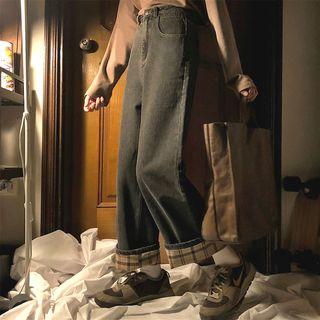 Check High-waist Loose-fit Jeans