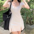Lace Trim Slit Mini A-line Dress