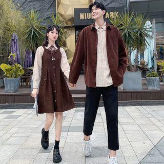 Couple Matching Plaid Shirt / Bow Tie / Pants / Overall Dress / Set