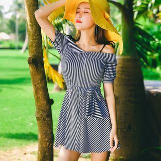 Set: Pinstriped Swim Dress + Shorts
