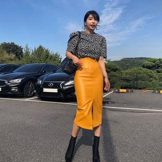 Faux-leather Midi Skirt In Yellow