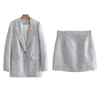 Floral Print Blazer / Mini Fitted Skirt / Set