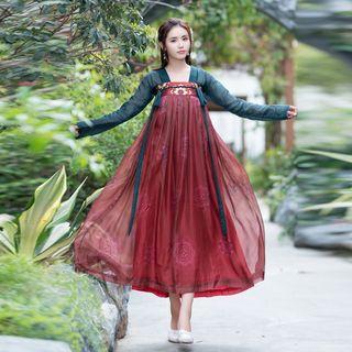 Set: Long-sleeve Top + Hanfu Maxi Skirt