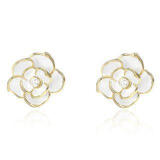 Flower Alloy Faux Pearl Earring 1 Pair - Silver Stud - Gold - One Size