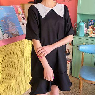 Lace-trim Contrast-trim Mini Dress