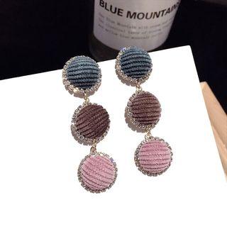 Rhinestone Corduroy Disc Dangle Earring 1 Pair - Steel Earrings - Gold - One Size