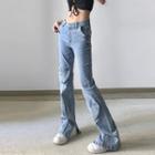 Heart Stitch Side-slit Straight Leg Jeans