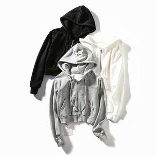 Plain Cropped Hooded Zip Sweatshirt