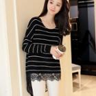 Lace Hem Striped Knit Pullover