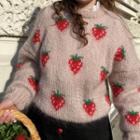 Long Sleeve Strawberry Print Furry Sweater