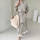 Wrap-front Cotton Trench Coat Light Gray - One Size