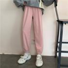 High-waist Plain Shift Gathered Cuff Pants Pink - One Size