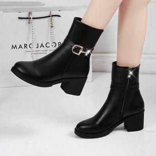 Block-heel Buckle Short Boots