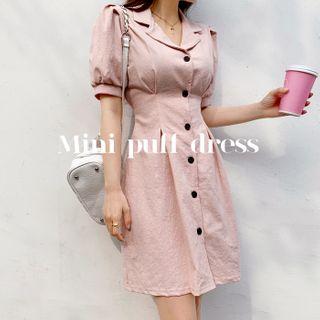 Open-placket Pleated Tie-waist Shirtdress