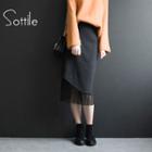 Tie-waist Plain Panel Lace Midi Skirt