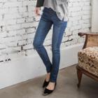 Pleated Mineral Wash Skinny Jeans