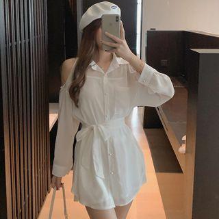 Set: Cold-shoulder Shirt + Shorts